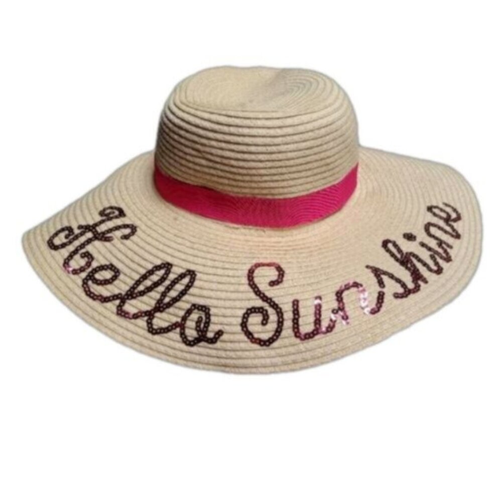 Beige Tan Sand Pink Scarf Beach Hat Wide Rim Sun Hat Vacation Holiday Straw Hat